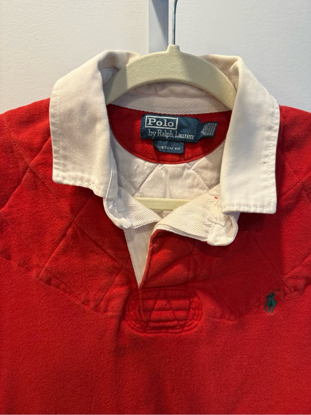 Vintage 90s Polo Ralph Lauren Red Rugby Polo Preppy Quilted Size L Custom Fit